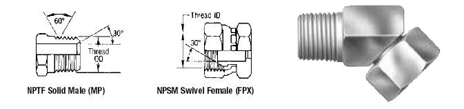 Male Pipe NPTF to Female Pipe Swivel NPSM - 45� 