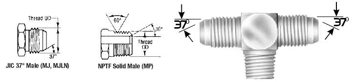 Male JIC 37� Flare on Run to Male Pipe NPTF - Tee